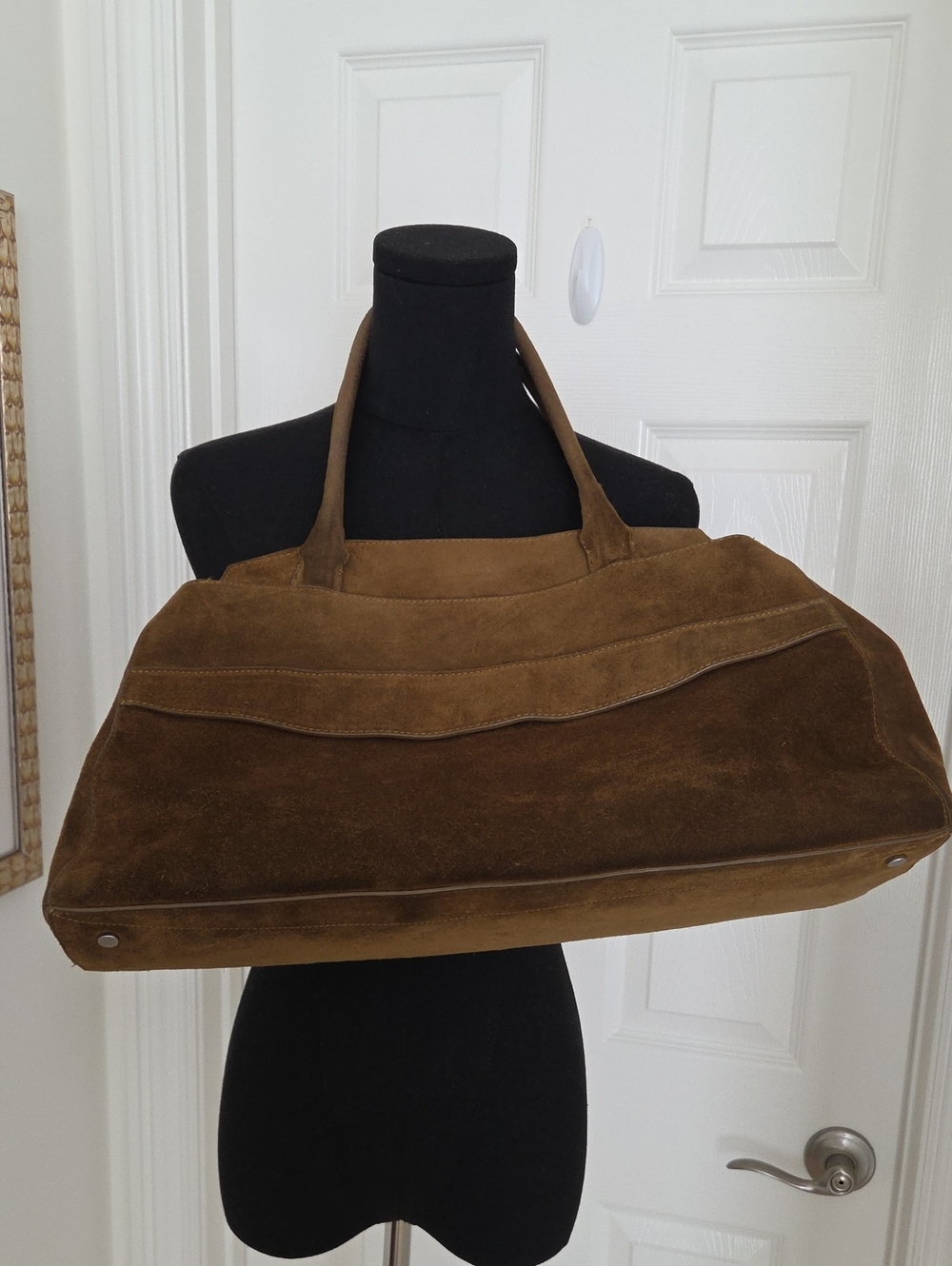 ZARA Suede Olive Green East West Style Tote Bag With Multi Pockets